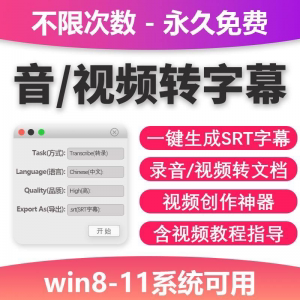 音视频转字幕软件工具包不限次数永久免费win系统适用|淘宝虚拟仓
