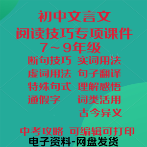 初中中考文言文阅读技巧教学课件PPT电子实虚词类活用法翻译断句|淘宝虚拟仓